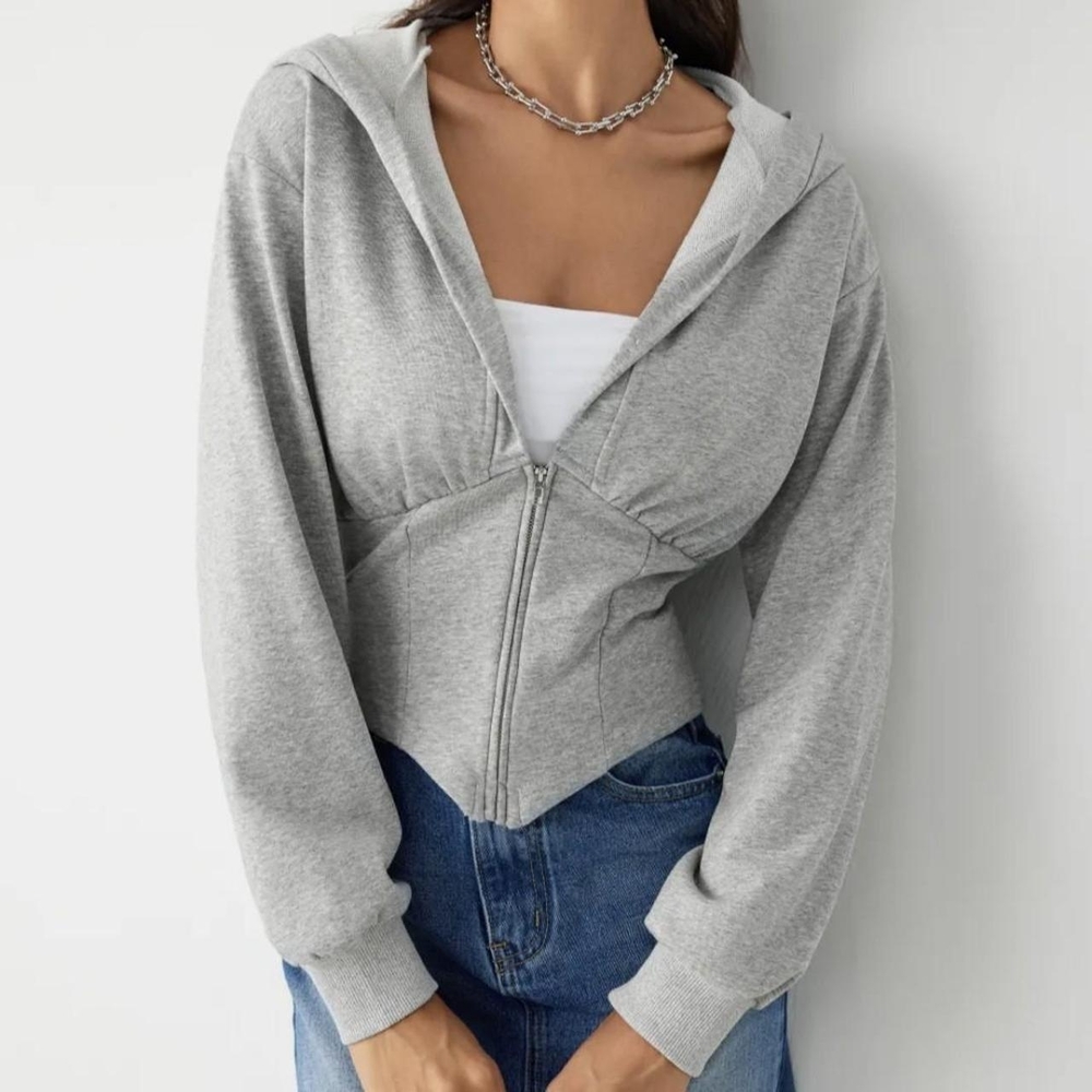 Gray Cropped Zippered Hoodie